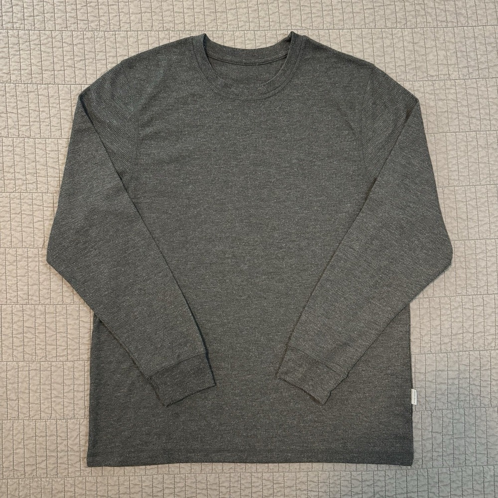 Perry Ellis Thermal Waffle Knit Shirt Men‎ Large Gray Base Layer Y2K Long Sleeve